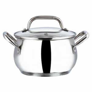 Vinod Almaty Stainless Steel Saucepot with Glass Lid 2 Litre, 16 cm | 2.6mm Thick Base | Sturdy Riveted Handle | 2 Year Warranty | Induction & Gas Base