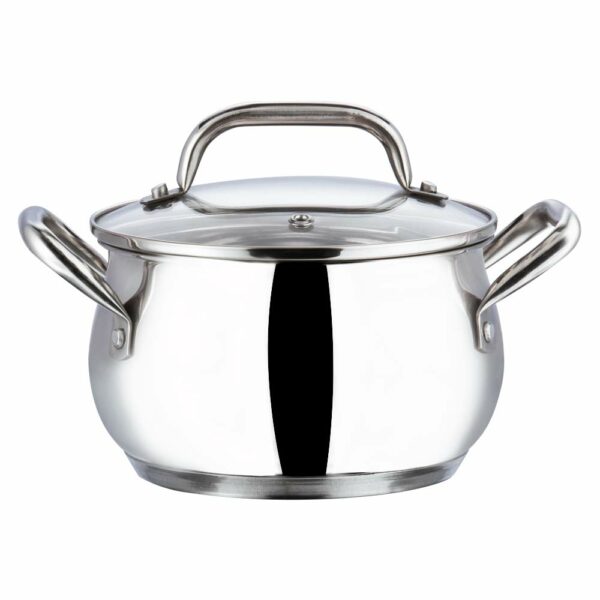Vinod Almaty Stainless Steel Saucepot with Glass Lid 2 Litre, 16 cm | 2.6mm Thick Base | Sturdy Riveted Handle | 2 Year Warranty | Induction & Gas Base