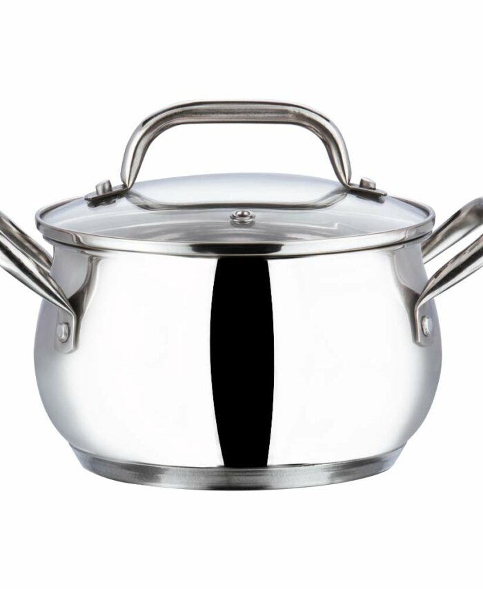Vinod Almaty Stainless Steel Saucepot with Glass Lid 2 Litre, 16 cm | 2.6mm Thick Base | Sturdy Riveted Handle | 2 Year Warranty | Induction & Gas Base