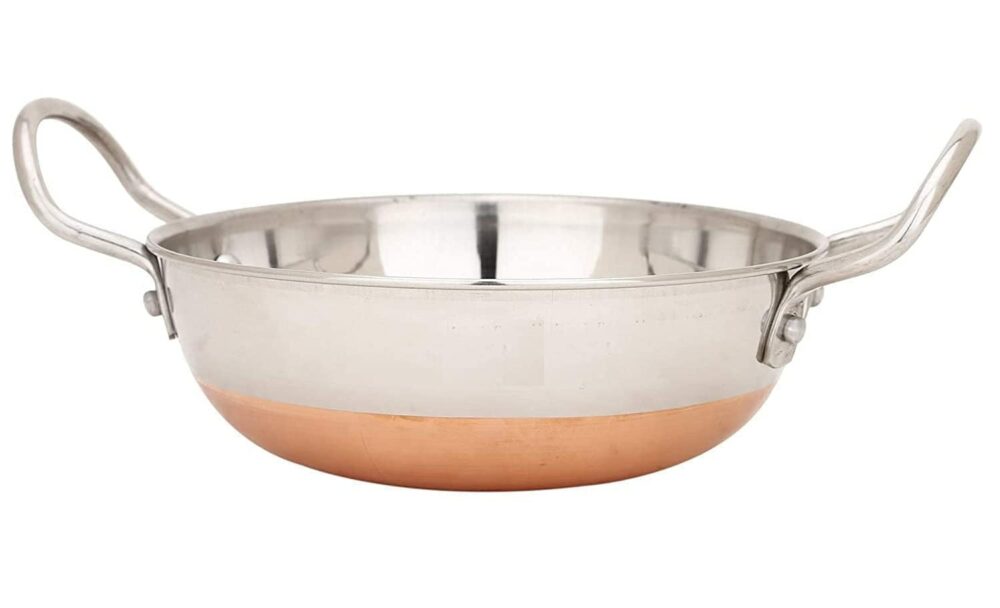 Sanskriti Exports Copper Bottom Kadhai Stainless Steel Copper Bottom Kadhai with Copper Bottom Kadhai Bottom Pot Pans for Frying (3 Litter)