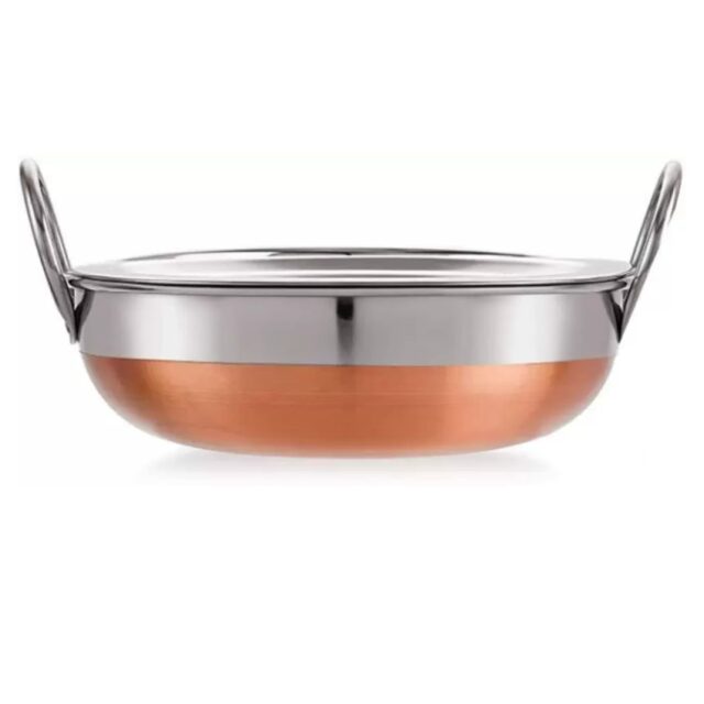 Sanskriti Exports Set of 5 Copper Bottom Stainless Steel Handi Set/Cookware Set with Lid (Capacity : 0 5 LTR, 0 75 LTR, 1 LTR, 1 5 LTR, 2 LTR) Cookware Set