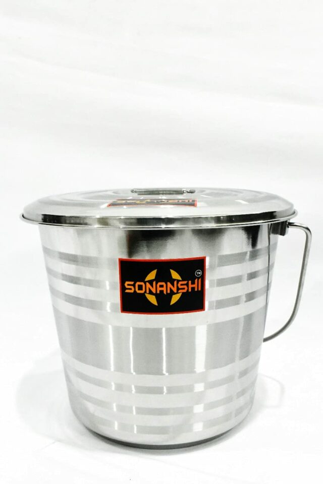 Sanskriti Exports Stainless Steel Jointless Leak Proof Water Bucket(with LID) & Water Dispenser Ladle ((Bucket 10 Litre & Water Dispenser Ladle 300 ML))