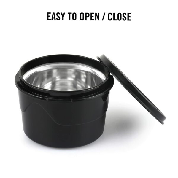 CELLO MF Click Lunch Box Set with Bag, 3 Containers, 300ml, Black | Tiffin Box Outer Plastic Inner Steel with Bag | Leakproof Lunch Boxes with Jacket | Ideal for Office, School, College
