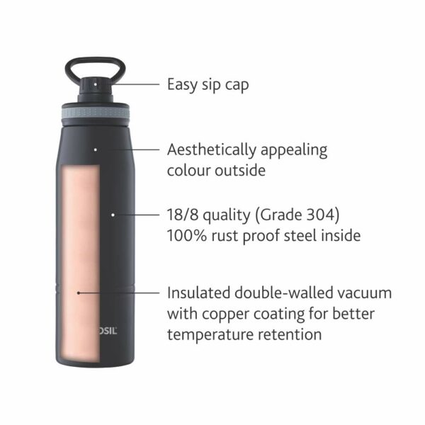 Borosil Hydra GoSports 600 ml Stainless Steel Water Bottle | Double Wall Vacuum Insulated Flask, Black | 14 Hrs Hot & 18 Hours Cold | Ideal for Personal & Corporate Gifting - Image 3