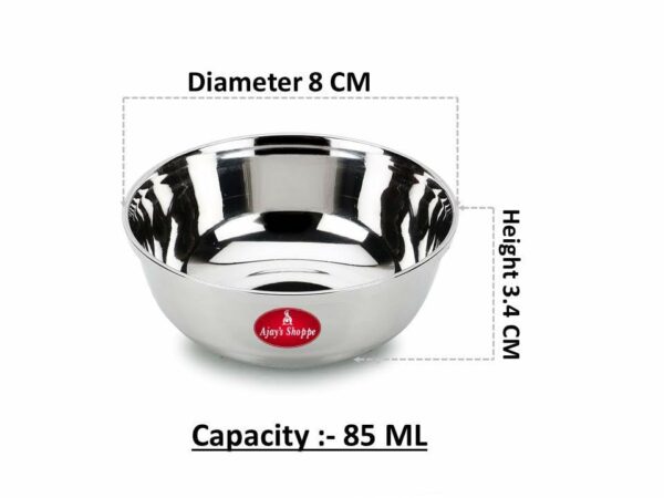 Sanskriti Exports Compact Stainless Steel Chutney & Sauce Bowl Set ? 85ML (Pack of 6) | Everyday Essential