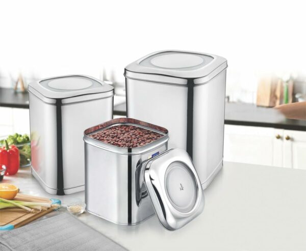 Sanskriti Exports Stainless Steel Kitchen Storage Square Tin with See-Through Lid ? Durable Food Storage Container for Spices, Snacks, Tea, and Dry Ingredients (5.0 Litres)