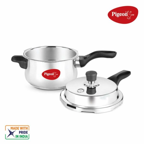 Pigeon By Stovekraft Stainless Steel Inox Plus Steel Pressure Cooker with Outer Lid Induction and Gas Stove Compatible 3 Litre Capacity for Healthy Cooking (Silver)