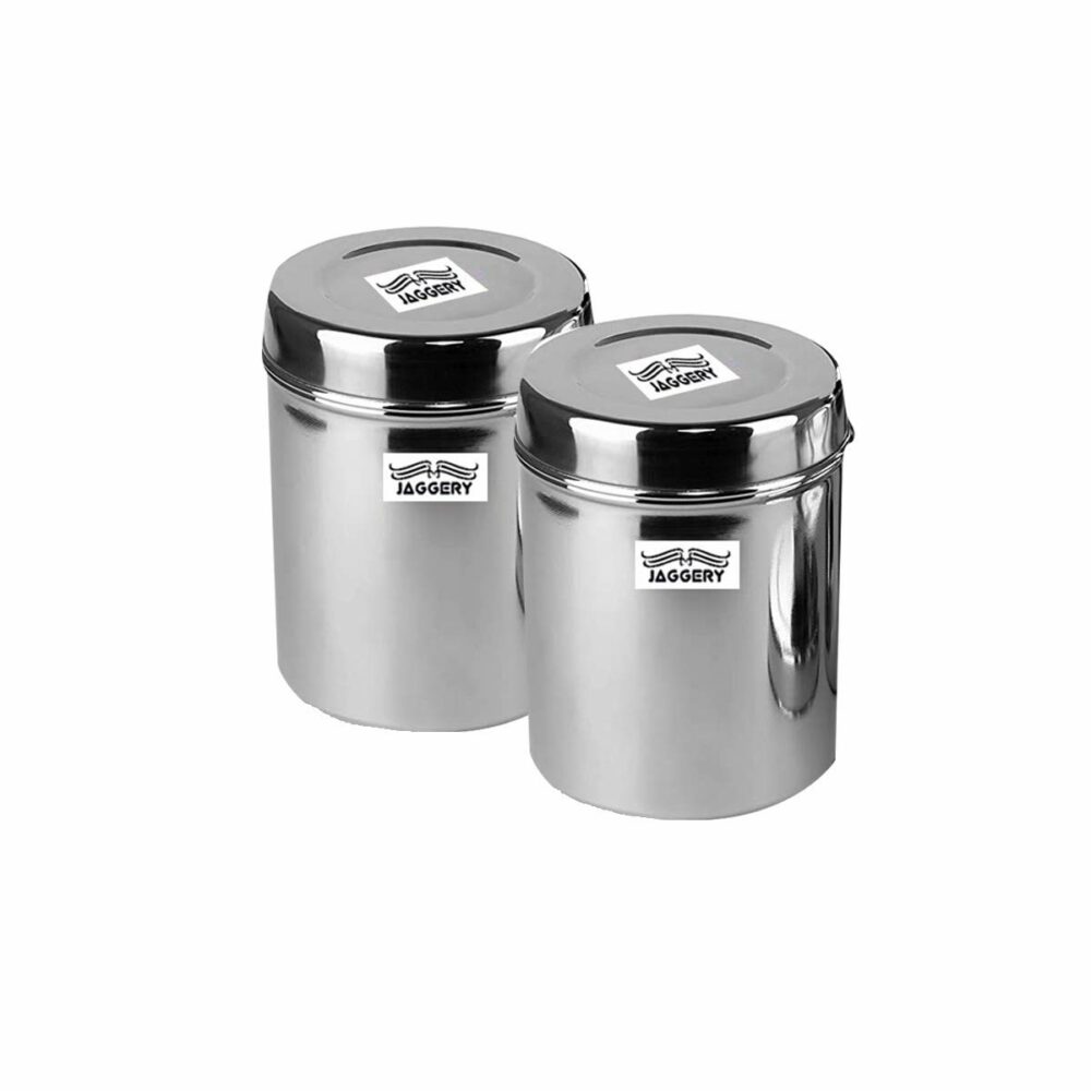 Sanskriti Exports Stainless Steel Tall Container, Ubha Dabba (Set of 2) (Dia_19, Height_ 21Cm, Capacity_ 4.8 Litre, Silver)