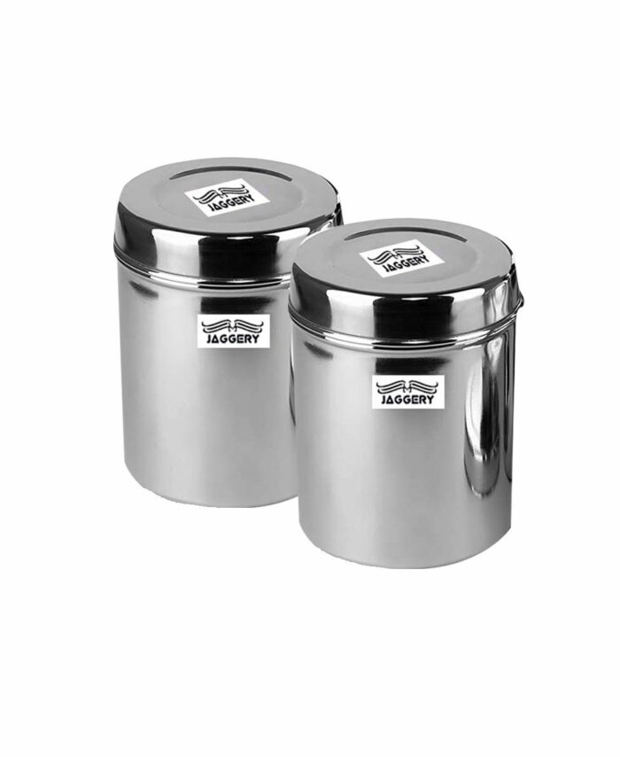 Sanskriti Exports Stainless Steel Tall Container, Ubha Dabba (Set of 2) (Dia_19, Height_ 21Cm, Capacity_ 4.8 Litre, Silver)