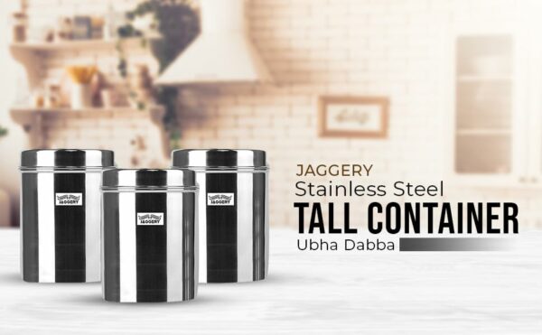 Sanskriti Exports Stainless Steel Tall Container, Ubha Dabba (Set of 2) (Dia_19, Height_ 21Cm, Capacity_ 4.8 Litre, Silver)
