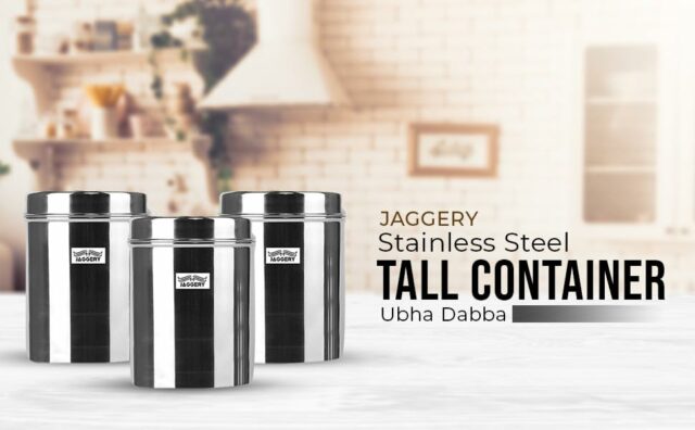 Sanskriti Exports Stainless Steel Tall Container, Ubha Dabba (Set of 2) (Dia_19, Height_ 21Cm, Capacity_ 4.8 Litre, Silver)