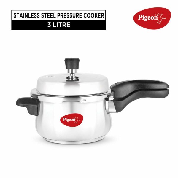 Pigeon By Stovekraft Stainless Steel Inox Plus Steel Pressure Cooker with Outer Lid Induction and Gas Stove Compatible 3 Litre Capacity for Healthy Cooking (Silver)