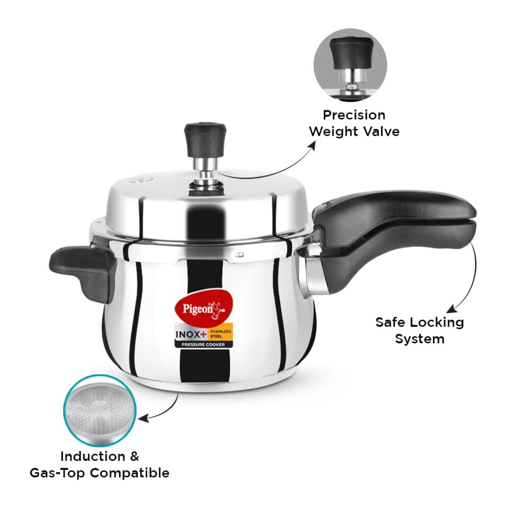 Pigeon by Stovekraft 14502 Induction Base Outer Lid Stainless Steel Pressure Cooker, 5L, Silver - Image 4