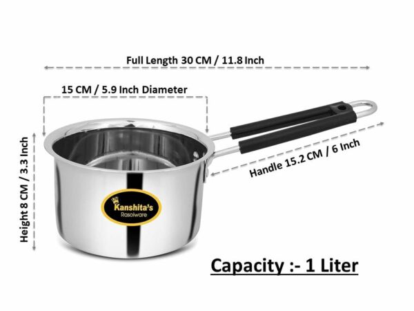 Sanskriti Exports Heavy Gauge Stainless Steel Milk Pan/Saucepan/Tea Pan/Milk Pot/Sauce Pot (Induction Compatible), 1 Liter, 16 cm, Silver