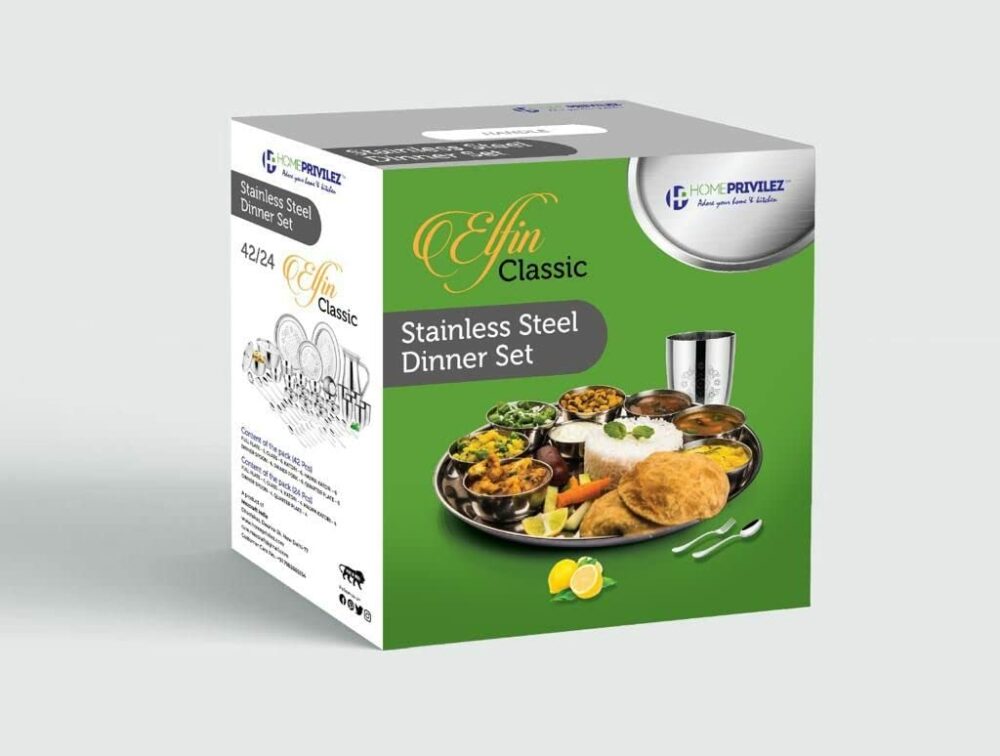 Sanskriti Exports Elfin Premium Stainless Steel Dinner Set with Mandala Laser Design- 24 PCS - Image 5