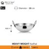 Stainless Steel Heavy Weight Kadhai with Lid, 20 cm, 1.1 Kg, 1.5 Litre, Set of 4 - Image 2