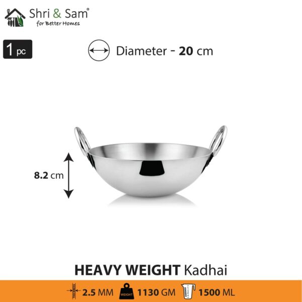 Sanskriti Exports Stainless Steel Heavy Weight Plain Kadhai, 2 5 mm, 20 cm, 1 1 Kg, 1 5 Litre - Image 2