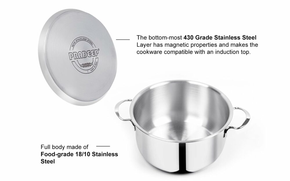 Sanskriti Exports Stainless Steel Cookpot with Lid (Bello)|20CM,3 3L Capacity| Sandwich Bottom for Even Heating |Elegant SS Design Lid|Induction&Gas Stove Compatible|(Buy Cookpot Get SS Bowl B-144-300 Ml) - Image 2