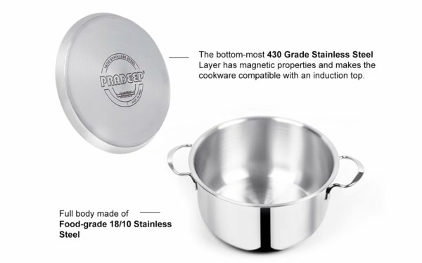 Sanskriti Exports Stainless Steel Cookpot with Lid (Bello)|20CM,3 3L Capacity| Sandwich Bottom for Even Heating |Elegant SS Design Lid|Induction&Gas Stove Compatible|(Buy Cookpot Get SS Bowl B-144-300 Ml)
