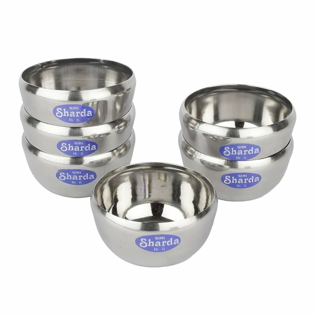 Sanskriti Exports Stainless Steel Bowl 150 ml Each for Halwa, Curry, Dal, Dessert, Soup, Vegetable Serving Katori Set, Apple Bowls, Wati, Vati, Rim Curved Design - Set of 6