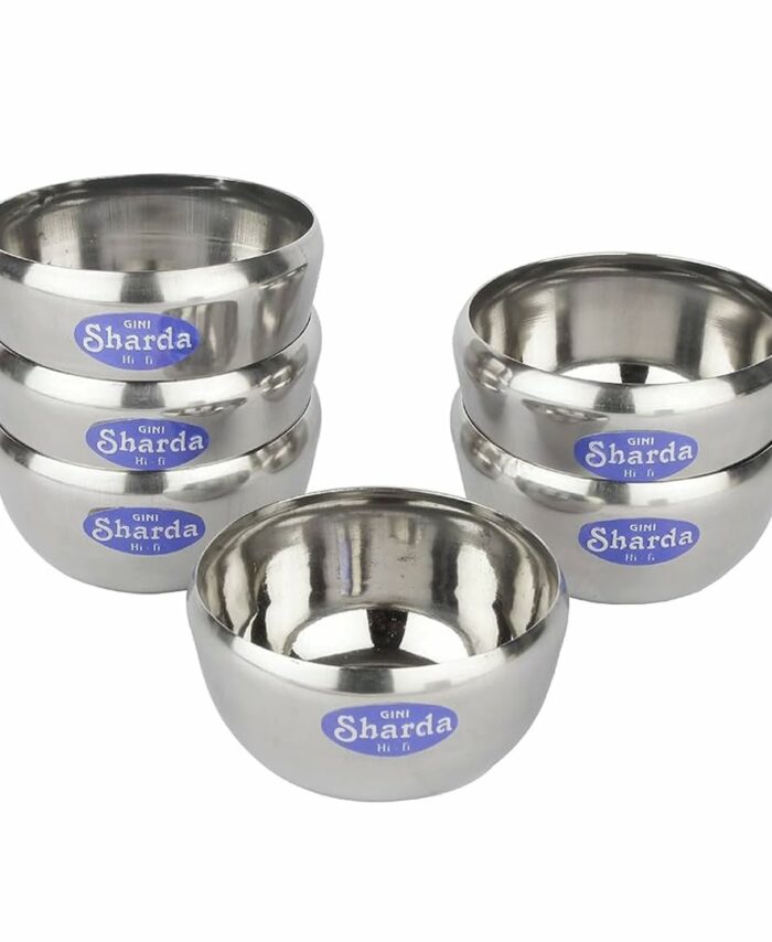 Sanskriti Exports Stainless Steel Bowl 150 ml Each for Halwa, Curry, Dal, Dessert, Soup, Vegetable Serving Katori Set, Apple Bowls, Wati, Vati, Rim Curved Design - Set of 6
