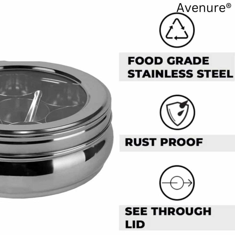 Sanskriti Exports Masala Dabba Spice Box Containers for Kitchen Storage Steel Spices Container for Kitchen | 1300 ML - Image 4
