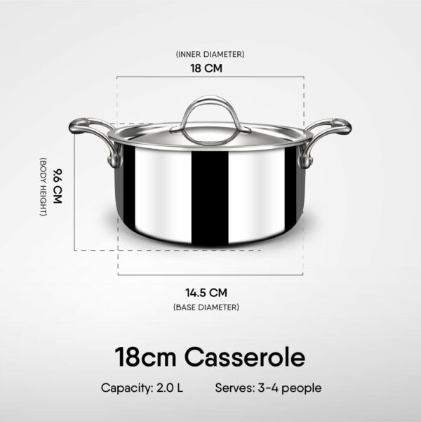 Stahl Artisan Triply Stainless Steel Sauce Pot/Casserole with lid, Induction Pot, Briyani Pot/Handi, 2 L, 18cm