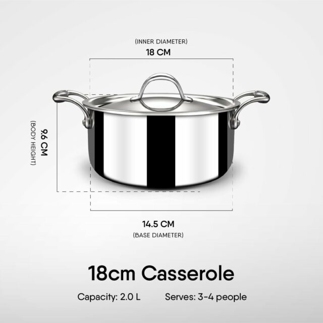 Stahl Artisan Triply Stainless Steel Sauce Pot/Casserole with lid, Induction Pot, Briyani Pot/Handi, 2 L, 18cm