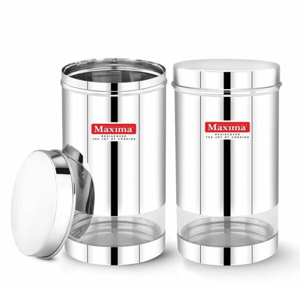 MAXIMA Sunshine Stainless Steel Canister - Elegant Circular Design for Tea, Coffee, and Spices | Leak Proof | Airtight Kitchen Storage Container (1200Ml) Set of 2, Silver - Image 2