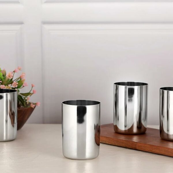 Sanskriti Exports (Pack of 6 Stainless Steel Serving Glasses, Unbreakable Water Drinking Glasses Set(14-6) Glass Set Water/Juice Glass (300 ml, Steel, Silver)