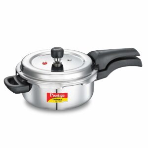 Prestige 3L Svachh Deluxe Alpha Stainless Steel Pressure Cooker|Outer Lid|3-4 Persons|Deep Lid for Spillage Control|Gas & Induction Compatible|Controlled GasketRelease System|Silver|10 Years Warranty