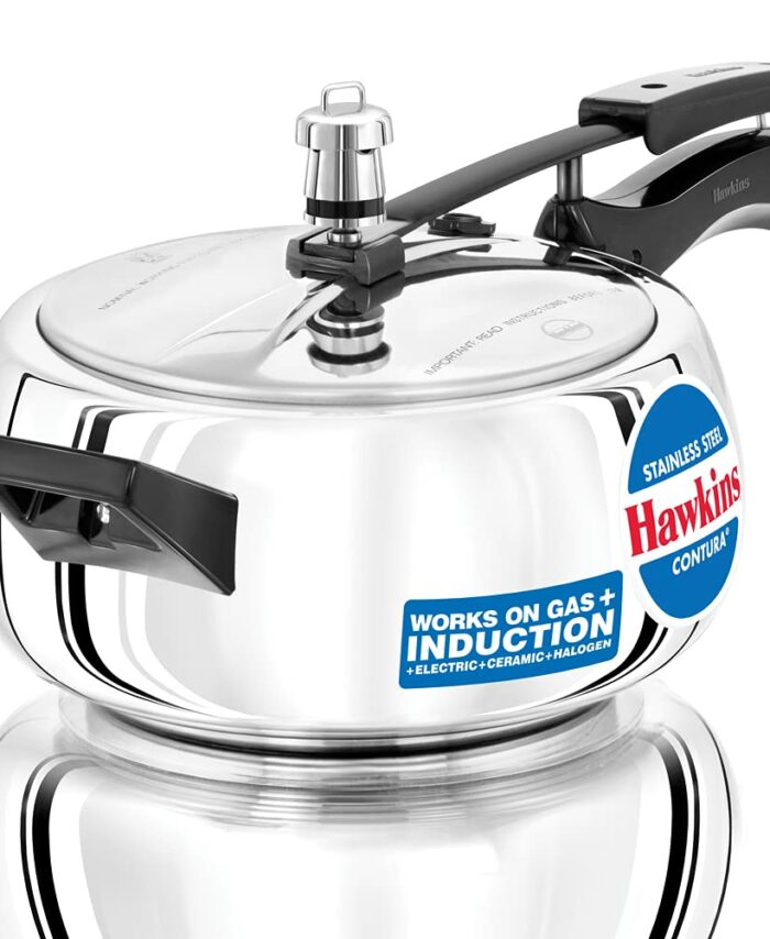 Hawkins 3 5 Litre Contura Pressure Cooker, Stainless Steel Inner Lid Cooker, Handi Cooker, Induction Cooker, Silver (SSC35)