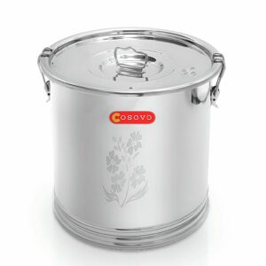 Sanskriti Exports Stainless Steel Storage Box Drum | Steel Container 10 Kg | Steel Kothi | Rice Storage Container | Kitchen Rice Flour Atta Big Container Dabba With Lock System (10-25 Kg) - Silver