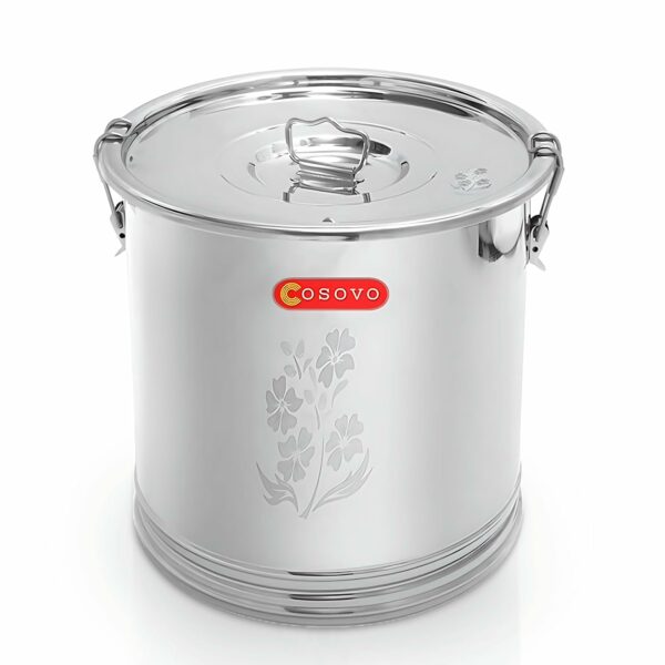 Sanskriti Exports Stainless Steel Storage Box Drum | Steel Container 10 Kg | Steel Kothi | Rice Storage Container | Kitchen Rice Flour Atta Big Container Dabba With Lock System (10-25 Kg) - Silver