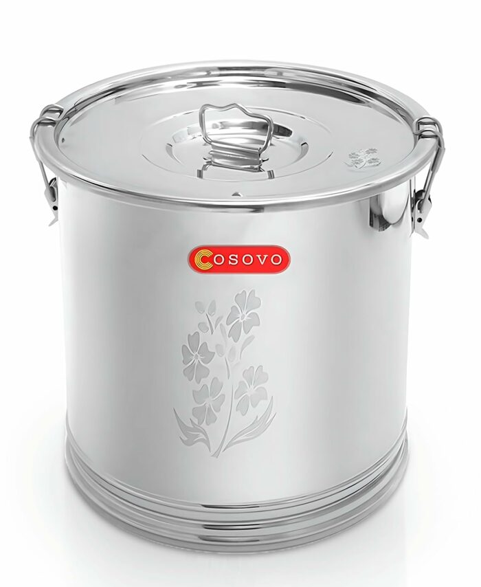 Sanskriti Exports Stainless Steel Storage Box Drum | Steel Container 10 Kg | Steel Kothi | Rice Storage Container | Kitchen Rice Flour Atta Big Container Dabba With Lock System (10-25 Kg) - Silver