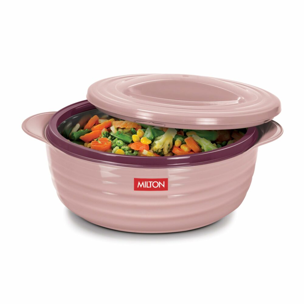 MILTON Aspire 1000 Serving Casserole, Double Walled Inner Stainless Steel, PU Insulated Kitchen Hot Pot, Keeps Food hot & Fresh for Roti, Biryani, 725 ml, Cherry Pink