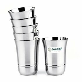 Stainless Steel ? Mirror Finish Dining Glass Set | Multipurpose Drinkware for Home & Office | Ideal for Serving Water | Juice | Cold Drinks | Lemonade | Dishwasher Safe | Set of 6 | 300 ml Each
