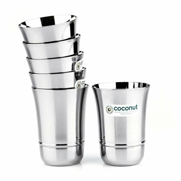 Stainless Steel ? Mirror Finish Dining Glass Set | Multipurpose Drinkware for Home & Office | Ideal for Serving Water | Juice | Cold Drinks | Lemonade | Dishwasher Safe | Set of 6 | 300 ml Each