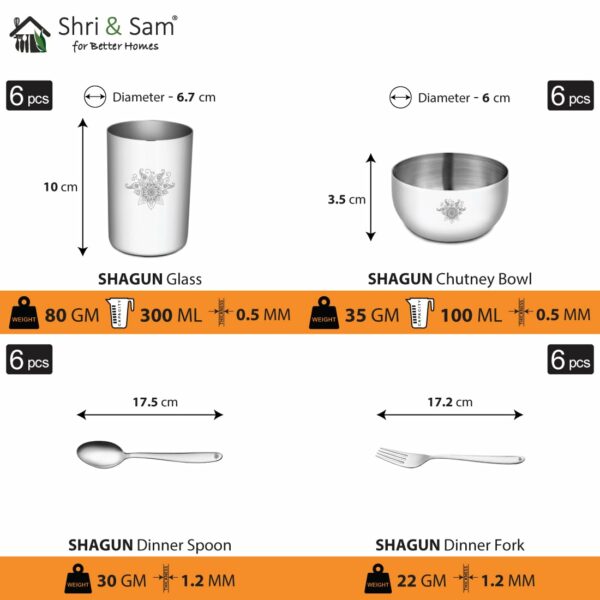 Sanskriti Exports Stainless Steel Shagun Dinner Set (50 Pcs Glory Set), Solid