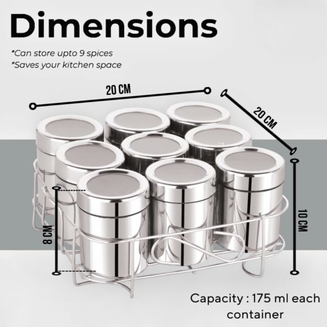 Stainless Steel Spice Box – 9-Compartment Masala Organizer with Lid