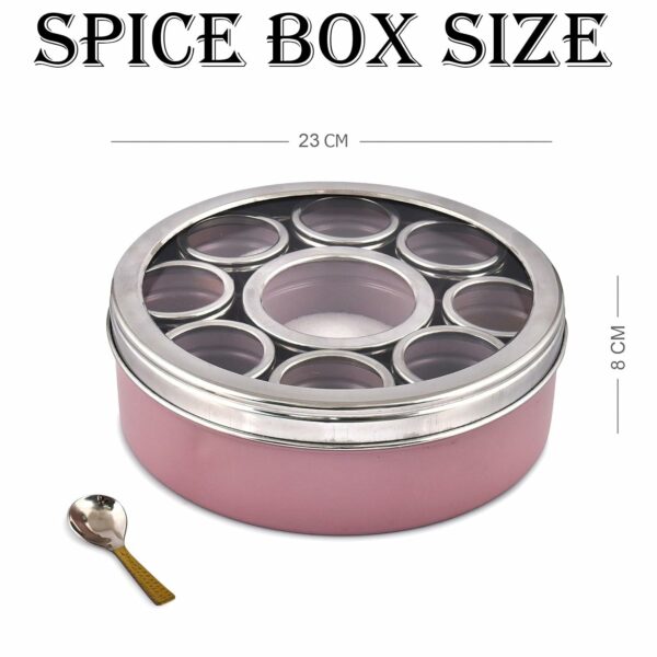 Sanskriti Exports Stainless Steel Masala Box | Spice Storage Container | Masala Dani With 9 Containers and Small Spoon | Masala Dabba For Kitchen See Through Lid | Kitchen Spice Organiser (Mauve)