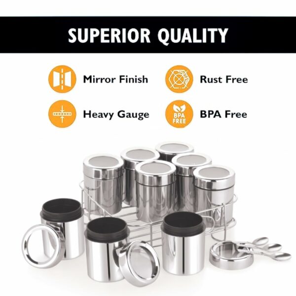 Sanskriti Exports 9 Square Stainless Steel Spice Box | Masala Box For Kitchen | Organiser With 9 Compartment, Sanskriti Exports Dabba, Square Masala Dani For Kitchen, Rust Resistant See-Through Lid, Silver