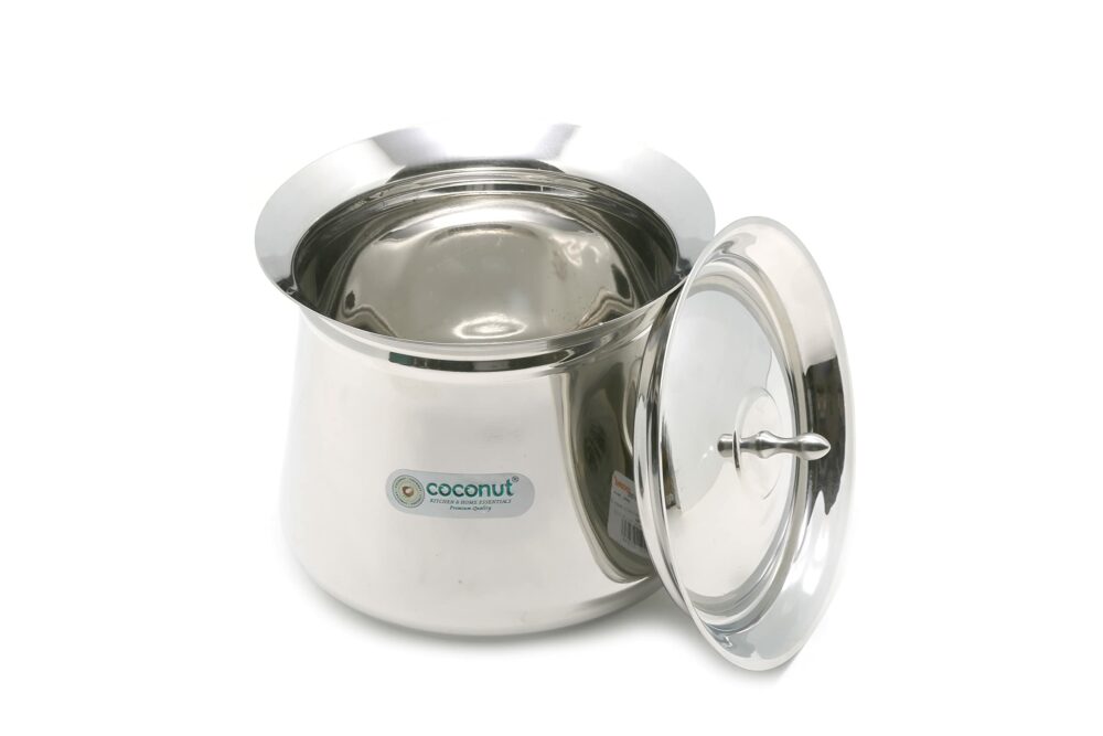 Coconut Stainless Steel Handi with Lid ? Heavy Duty Casserole Pot for Indian Cooking, Gas & Induction Compatible, Mirror Finish, Rust-Resistant Cookware | Pack of 1 | 750 ml