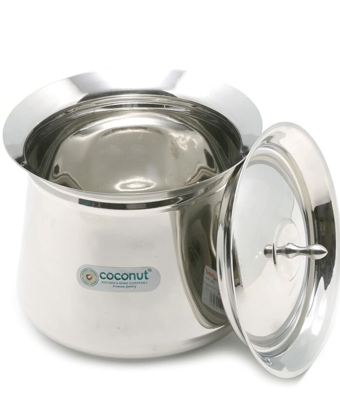 Coconut Stainless Steel Handi with Lid ? Heavy Duty Casserole Pot for Indian Cooking, Gas & Induction Compatible, Mirror Finish, Rust-Resistant Cookware | Pack of 1 | 750 ml