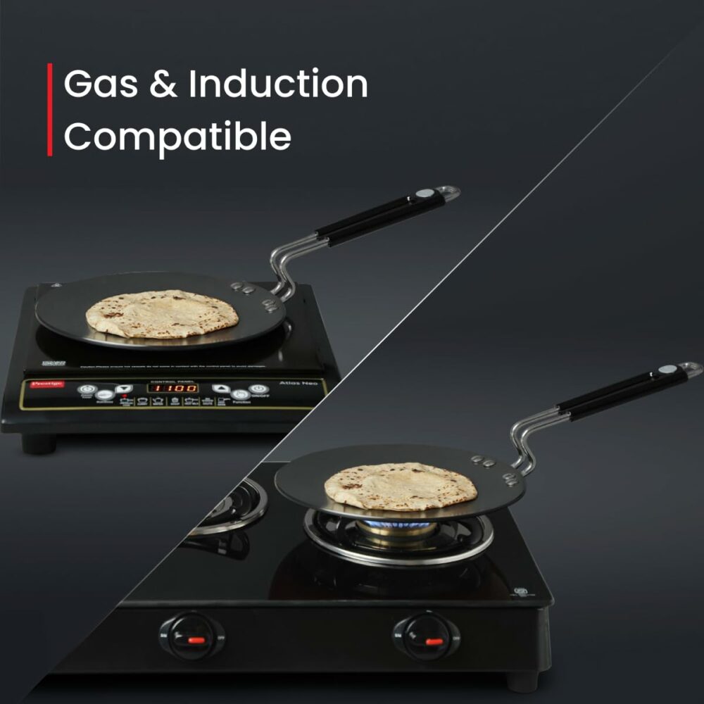 Prestige Hard Anodised Plus Cookware Induction Base Roti Tawa | Black | 22.5cm | Perma-Cool Handles | Wide Base | Hand Washable - Image 3