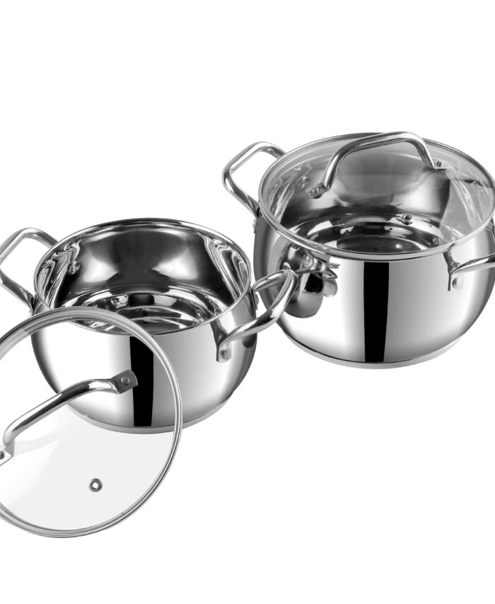 Vinod Stainless Steel 2 Piece Almaty Sauce Pot with Glass Lid -Diameter 14 & 16 cm, Capacity 1.3 & 2 Litre (Induction and Gas Stove Friendly), 2 Years Warranty, Silver