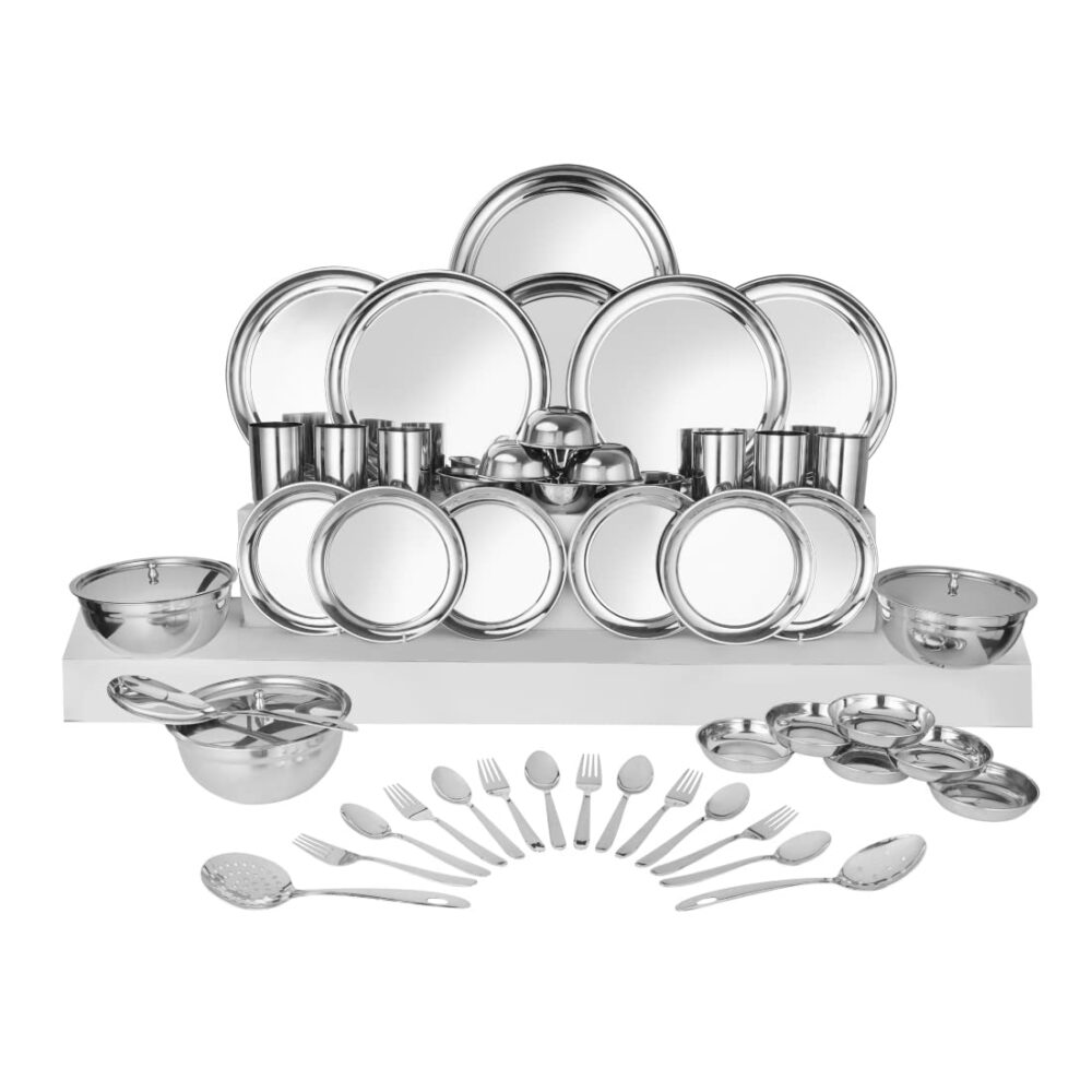 Sanskriti Exports Stainless Steel Solid Shagun Dinner Set (51 Pcs Set)