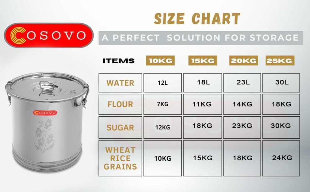Sanskriti Exports Stainless Steel Storage Box Drum | Steel Container 10 Kg | Steel Kothi | Rice Storage Container | Kitchen Rice Flour Atta Big Container Dabba With Lock System (10-25 Kg) - Silver - Image 4