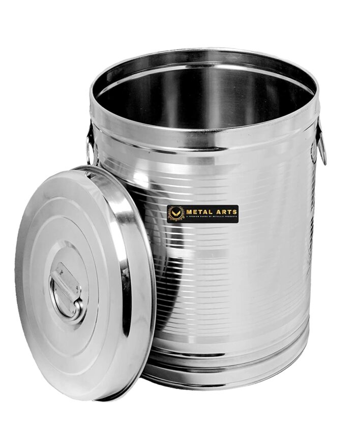 Sanskriti Exports Stainless Steel Drum For Storage | Kothi for Storing Water | Food Storage Container | Kitchen Rice Flour Atta Big Container Dabba With Handle - 50 KG