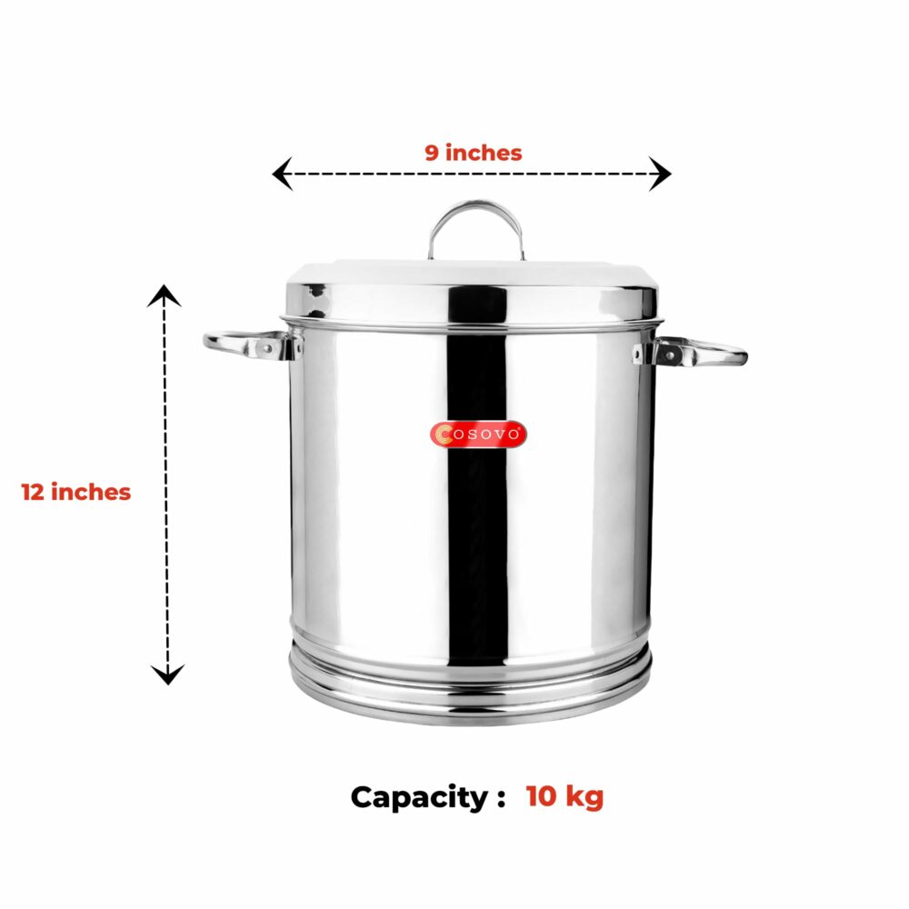 Sanskriti Exports Stainless Steel Air Tight Container/Drum For Kitchen Storage 10 Kg - Silver - Image 3